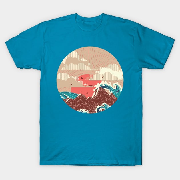 Big sea waves sunset T-Shirt by AnnArtshock